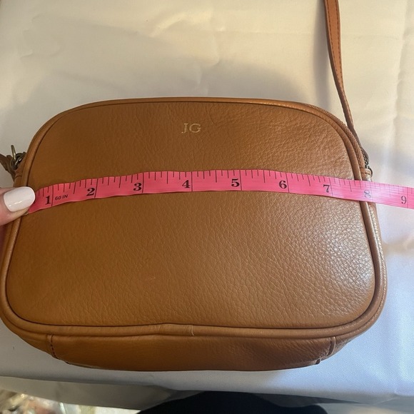 Mark & Graham Camel Pebbled Leather Crossbody Camera Bag Purse  "JG" Monogram - Picture 13 of 15